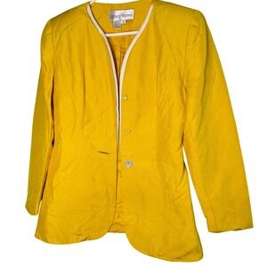 Vintage 80s Richard Warren 100% Silk Yellow Women's Long Blazer‎ Size 6